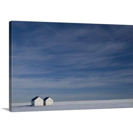 Small Cabasa - Great BIG Canvas Philippe Widling Premium Thick-Wrap Canvas entitled Hussar, Alberta, Canada, Two Small Farm Buildings In Flat Winter