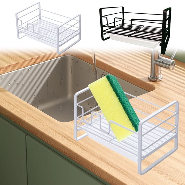 Estantes Metálicos de Almacenamiento, Escurridor de Esponjas de Cocina, Estante de Acero Aleado para Jabón, Organizador de Encimera y Fregadero, Blanco, 18 X 12 X 10 Cm, Multiusos para Baño.