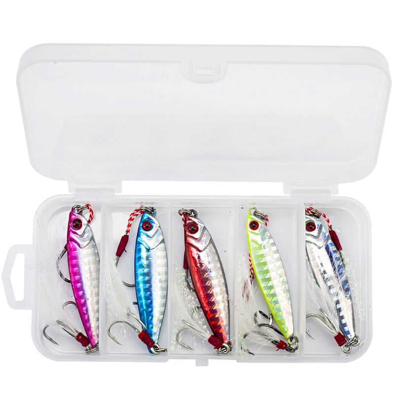 5Pcs Fishing Lead Box with Laser 7g/10g/15g/20g/30g Metal Jig Slow Minnow Fishing Lure Trolling Bait