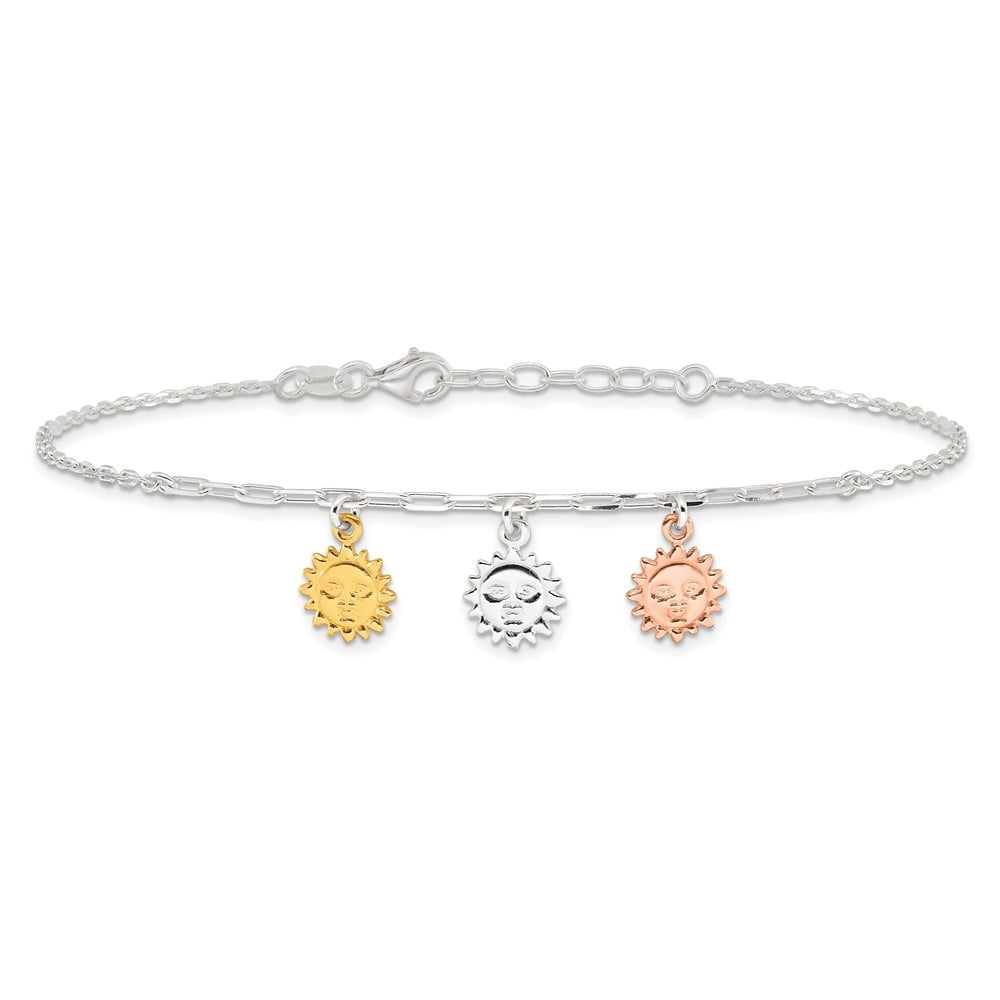 Auriga Fine Jewelry 925 Sterling Silver Rose and Gold Tone Suns Anklet 9inch for Women