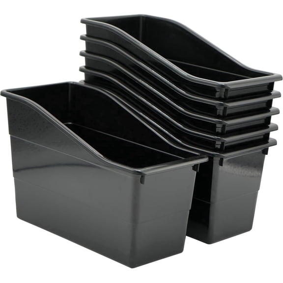 4E's Novelty 6-Pack Black Book Bins | Durable Plastic Classroom Organizer Holders