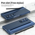 thumbnail image 5 of Hinge Protection for Samsung Galaxy Z Fold 7 Case with S Pen Holder,Shockproof Anti-Scratch 360 Full-body Leather + Tempered Glass Screen Protector Film Protective Phone Cover,Blue, 5 of 9
