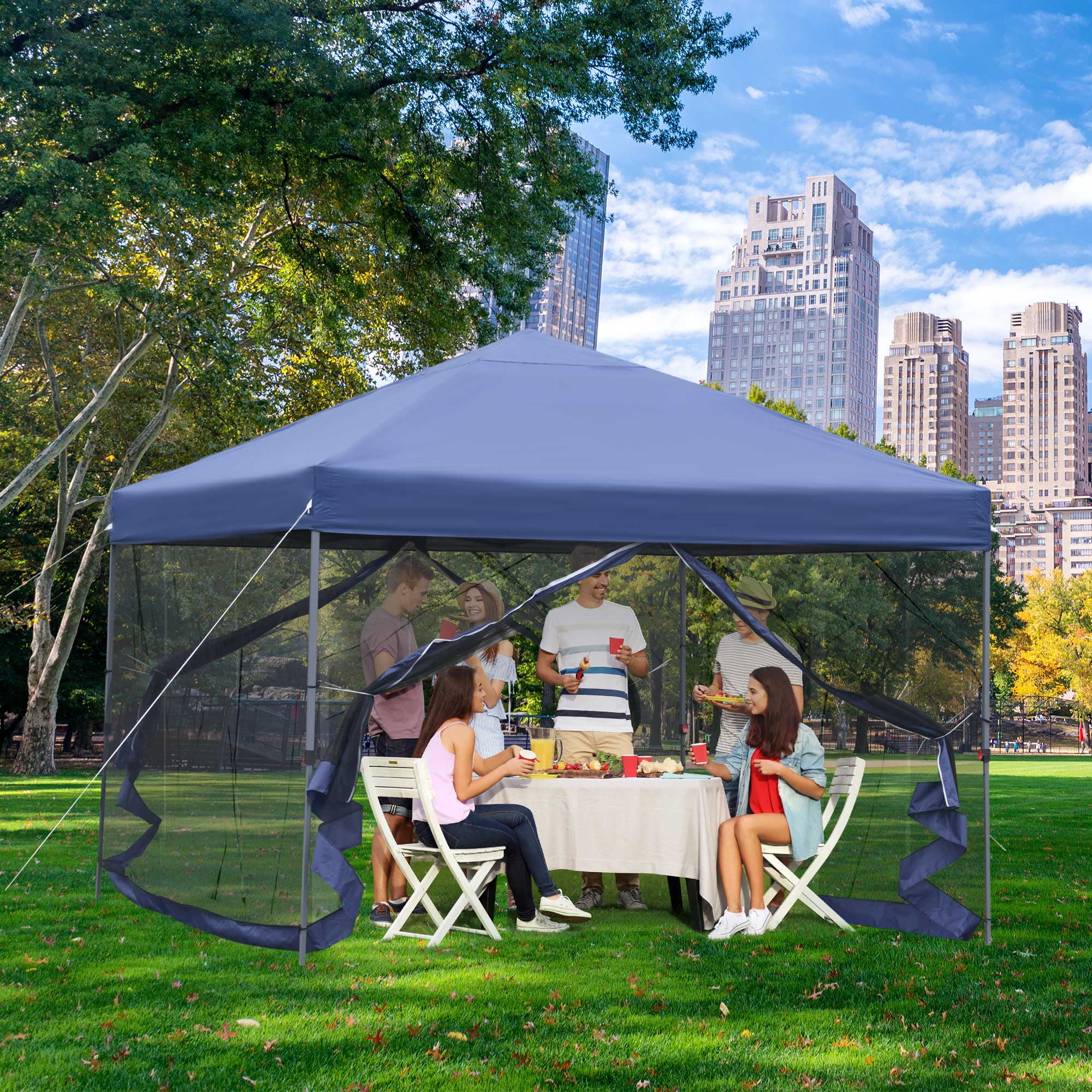Outsunny 10 x Pop Up Canopy Party Tent with Center Lift Hook Design 3-Level  Adjustable Height Easy Move Roller Bag Kh 毎日特売 スポーツ・アウトドア