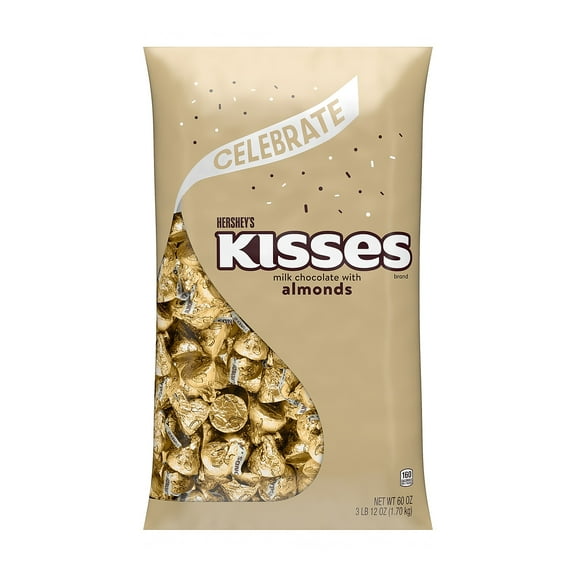 HERSHEY'S, KISSES Gold Foils Milk Chocolate with Almonds Candy, Individually Wrapped, 66.7 oz, Bulk Bag (400 Pieces)