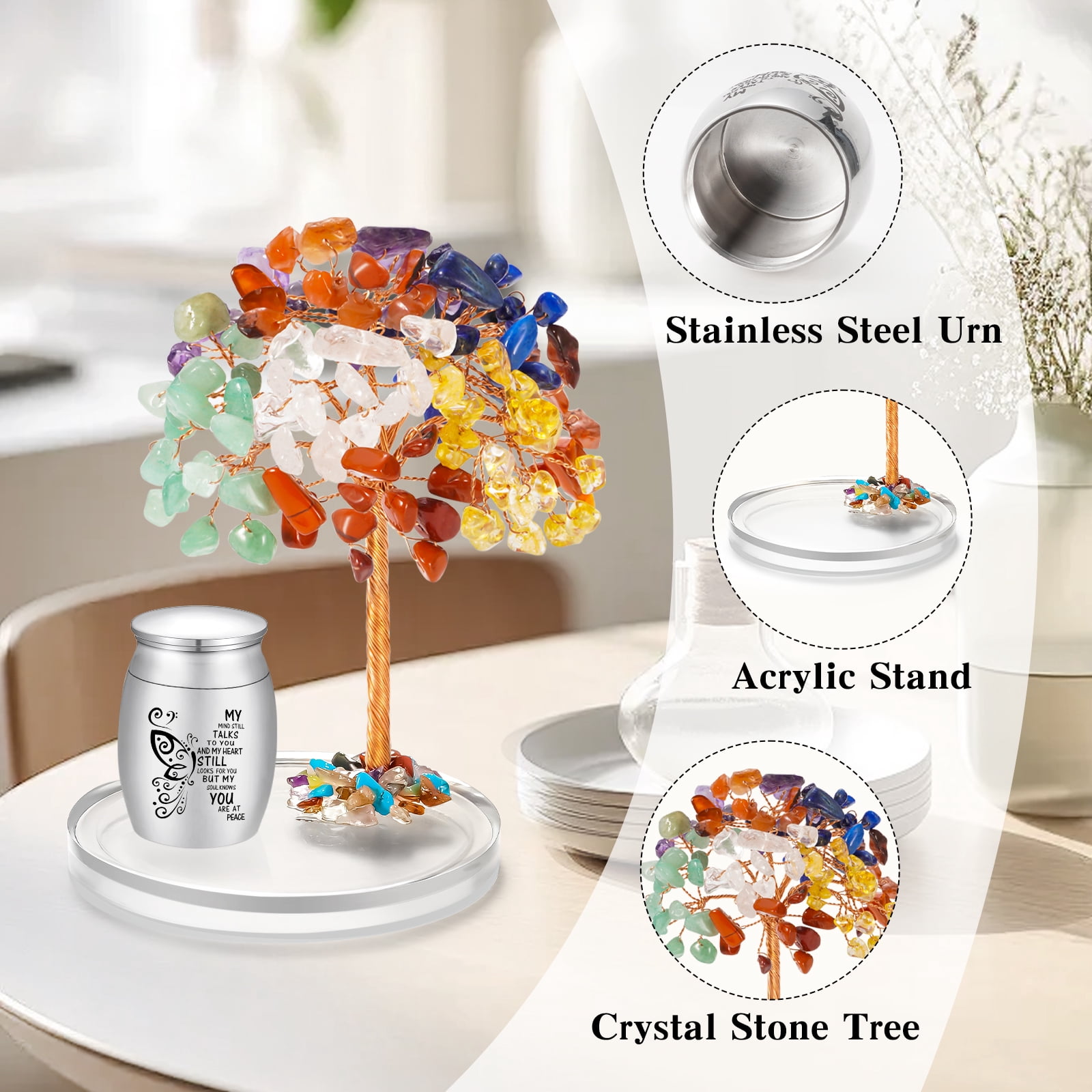 Small 1.57 Inch Tiny Urn for Human Ashes Stainless Steel Keepsake Urn, Mini Urn for Ashes with Colorful Crystal Tree Decoration, Butterfly Small Sharing Urn for Women Men - My Mind Still Talks to You