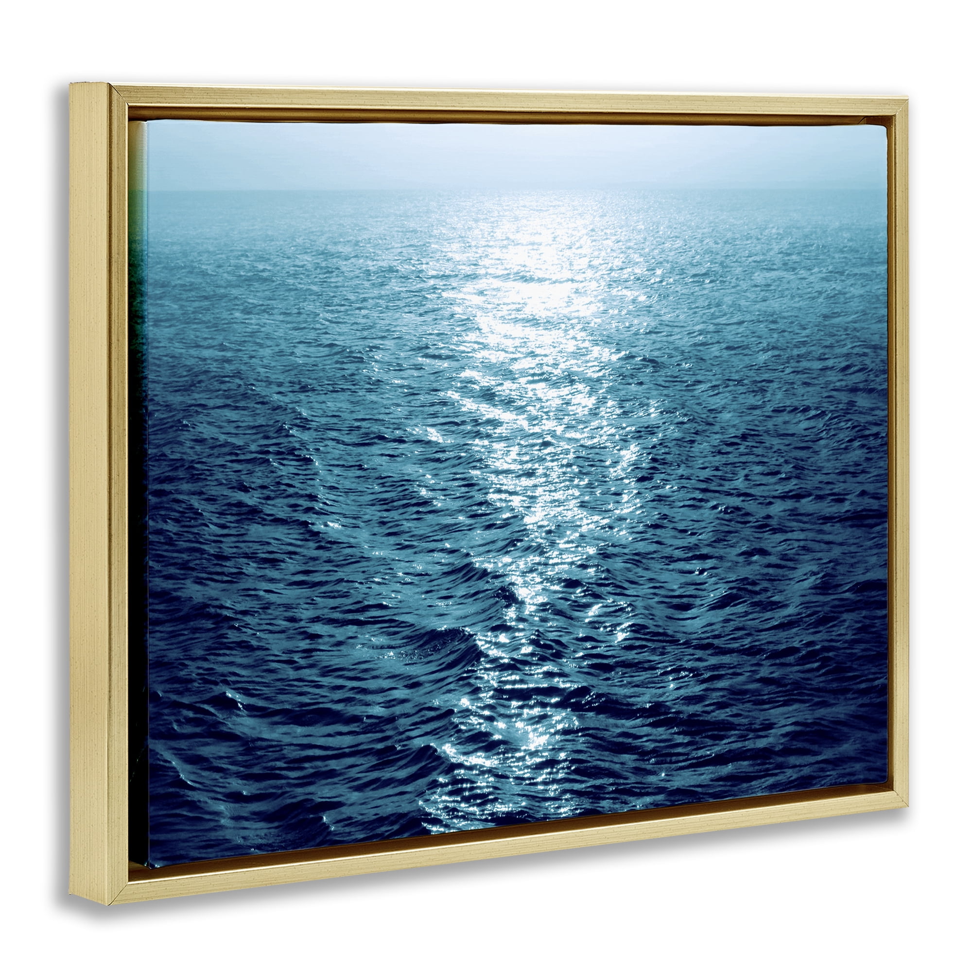 Stupell Industries Sun Reflected Ocean Ripples Landscape & Nature Photography Gold Floater Framed Canvas Art Print Wall Art, 21 x 17