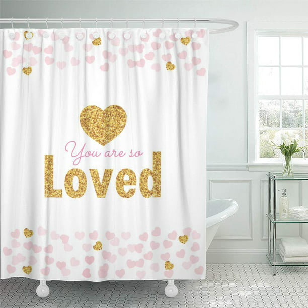 YUSDECOR Blush Pink Gold Hearts Baby Confetti Girl Sprinkle Bathroom Decor  Bath Shower Curtain 60x72 inch 