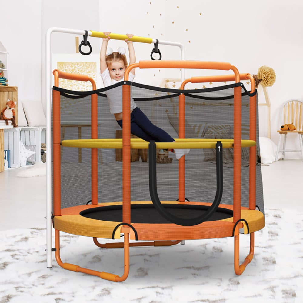 Spaco 5 Feet Kids 3-in-1 Game Trampoline with Enclosure Net Spring Pad-Blue, Bounce Trampoline for Outdoor as Garden, Park