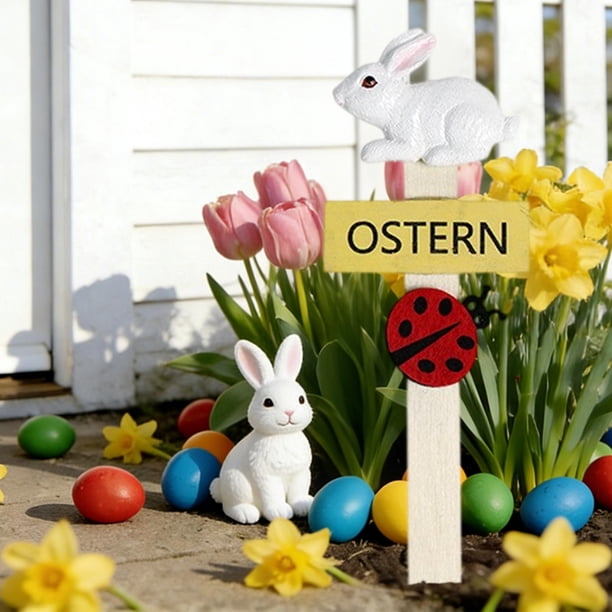 Decoraciones de Pascua, adornos de Pascua, regalos de Pascua, decoración de Pascua, conejos de resina, placas de bienvenida de madera, decoración de cerámica para el hogar y el jardín, inserción de ta