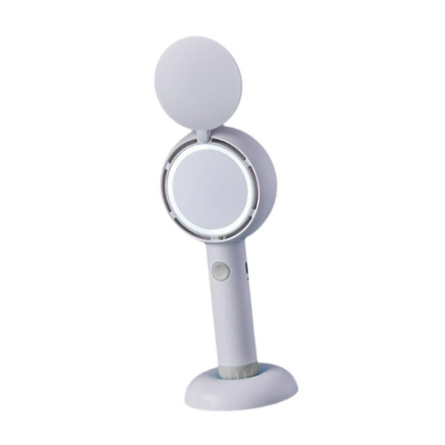 Ventilador de mesa silencioso con luz LED para maquillaje, pequeño ventilador de refrigeración para interiores, dormitorios y coches. Blanco