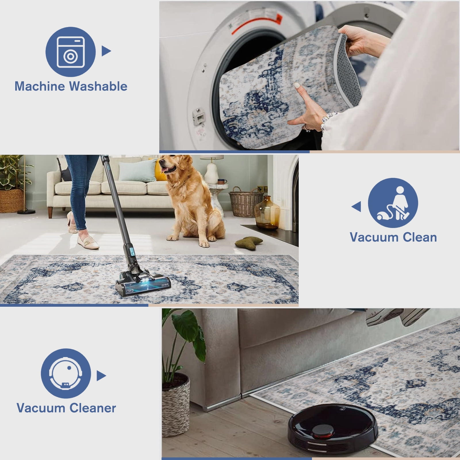 Meafeng 5'3" x 7'7" Area Rugs (5x8), Home Decor Non-Slip Carpets, Washable Rug for Bedroom Living Room, Blue