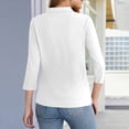 thumbnail image 4 of 3/4 Length Sleeve Polo Shirts for Women Golf Tees 5-Button Cotton Collared Shirt Business Casual Work Tops,White XL, 4 of 5