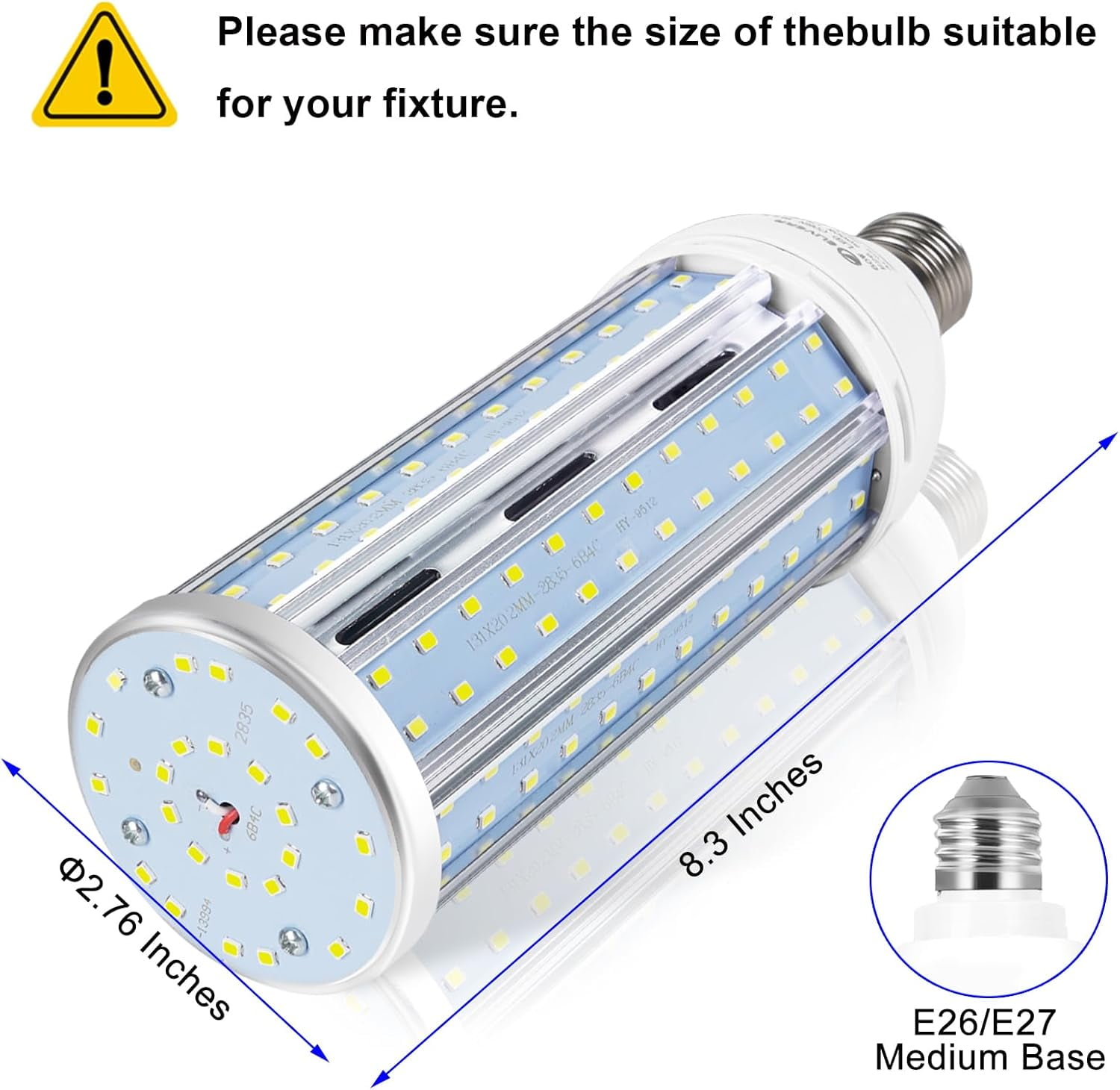 2 Pack 600W Equivalent LED Corn Light Bulb 6000 Lumen 5000K Daylight White E26 Medium Base 60W Corn Light Bulbs for Outdoor Indoor Garage Warehouse Factory Workshop