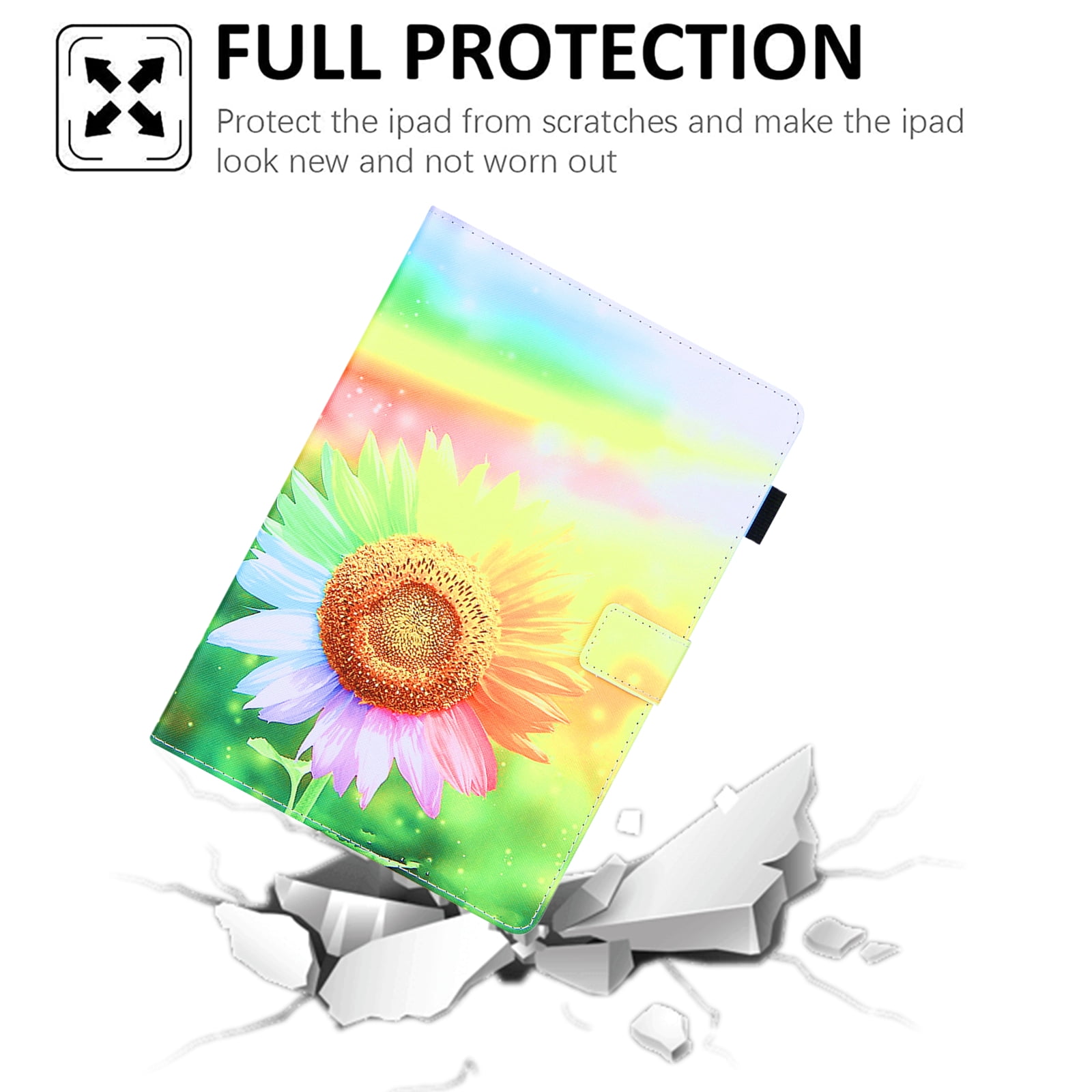 Allytechgroup Stunning iPad Air 11 Case 2024, Apple iPad Air 11 Inch Cover Case, Stylish Pattern Shockproof Bumper with Multi Angle Stand, Pencil Holder and Card Slots,Sunflower