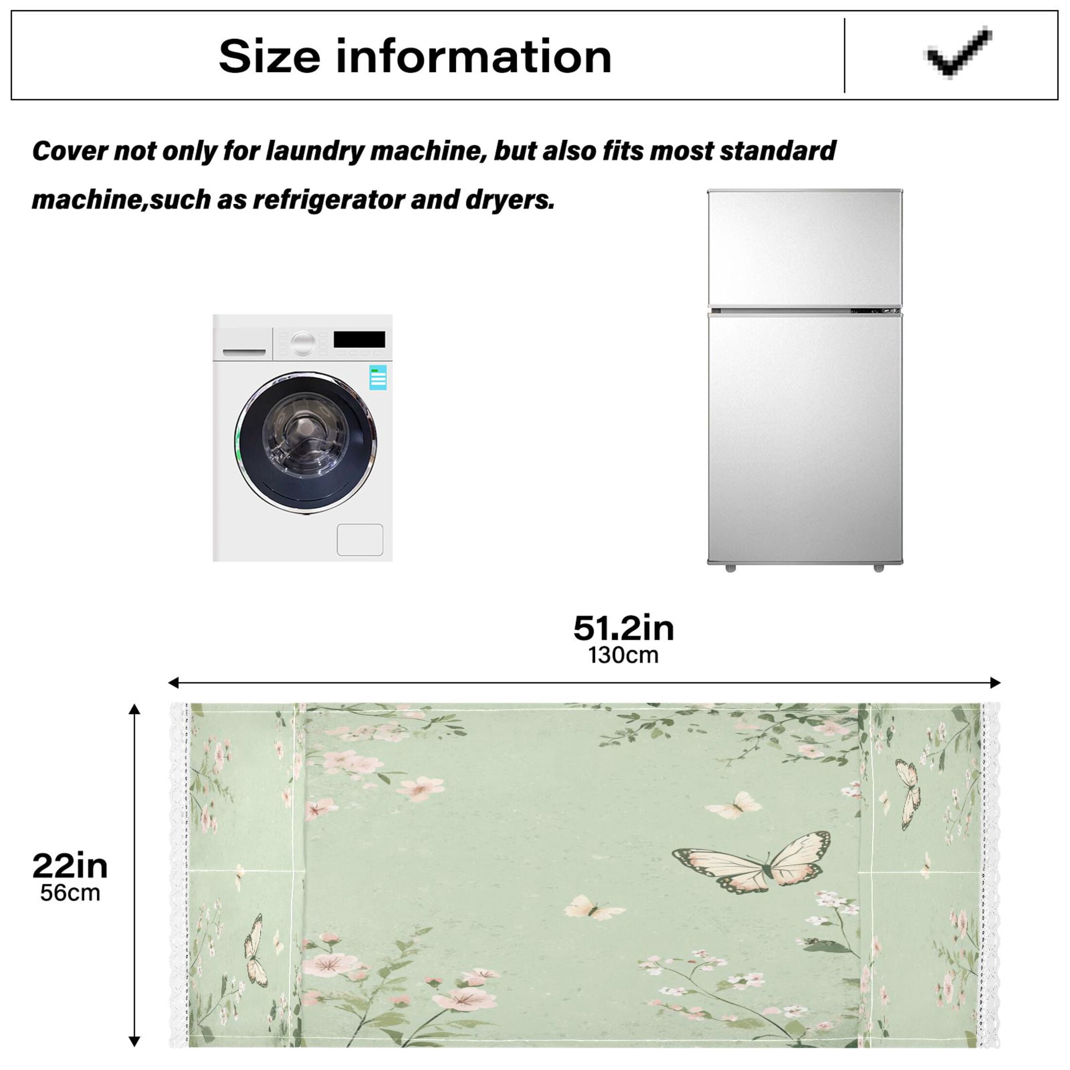 Butterfly Print with Pastel FlowersWasher and Dryer Covers Dust-Proof and Oil Resistant Fridge Cover with 4 Storage Pockets Washing Machine Top Cover for Laundry Kitchen Home 51.2 x 22 In