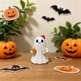 thumbnail image 4 of Halloween Ghost Resin Statue Figurine with Sunglasses Bow and Pumpkin Basket Hand-Painted 3D Sculpted Spooky Ornament for Home Tabletop Shelves Fireplace Display Decor, 4 of 6