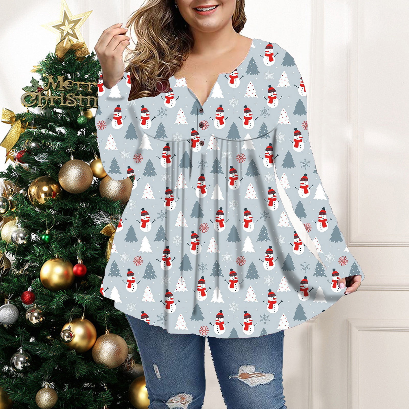 Outfmvch Christmas Plus Size Tops Women 