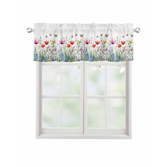 Valances for Windows Spring Floral Rod Pocket Cafe Window Treatments Valance Curtains for Kitchen Bathroom Laundry Basement Windows 60"x18"