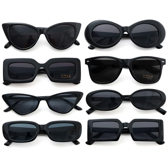 Paquete de 8 Anteojos de Sol Retro Negro Dwenarry para Mujeres, Estilo Festival Funky