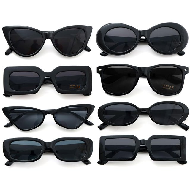 Paquete de 8 Anteojos de Sol Retro Negro Dwenarry para Mujeres, Estilo Festival Funky