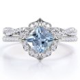 thumbnail image 1 of JeenMata Anillo Nupcial con Pavé Infinito de Moissanita y Aguamarina Azul Océano de Talla Cojín de 1,75 Quilates Engastado en Baño de Oro Blanco de 18 K sobre Plata, 1 of 6