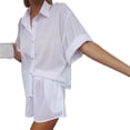 thumbnail image 4 of Sunloudy, conjunto informal de 2 piezas para mujer, camisa de manga larga con botones y pantalones cortos con cintura elástica, ropa de calle Y2kB Sunloudy S M L XL, 4 of 9