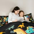 thumbnail image 4 of Manfei Monogrammed M Bedding Comforter Set 7-Piece,Zoo Animal Dinosaur Full Bedding Set,Black Yellow Fitted Sheet Flat Sheet,Microfiber Room Decorative Reversible, 4 of 7