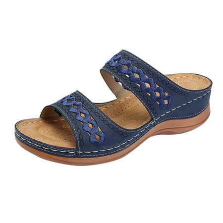

Cathalem Sandal Women Adult Female Womens Platform Wedge Sandals Shoes Slippers Wedges Fashion Sandals Strap Shoes Summer Women s Quilted Sandals for Women Dark Blue 7.5