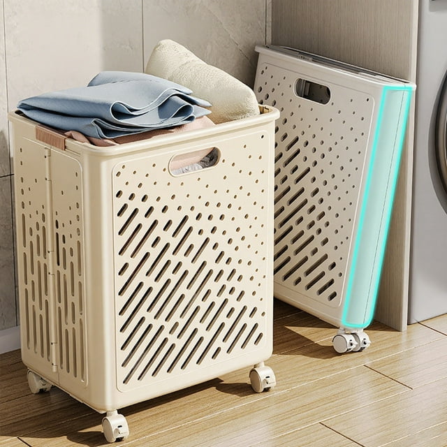 Tyidzon Paniers à Linge Pliables avec Roues Panier à Vêtements Sales Multifonction Portable avec Roues Organisation Panier de Rangement pour Jouets avec Poignée pour Salle de Bain Appartement