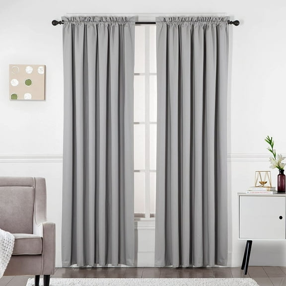 Set of 2 Blackout Window Treatment Curtain Drape Panels for Livingroom/Bedroom Windows (52"W x 84"L, Silver)