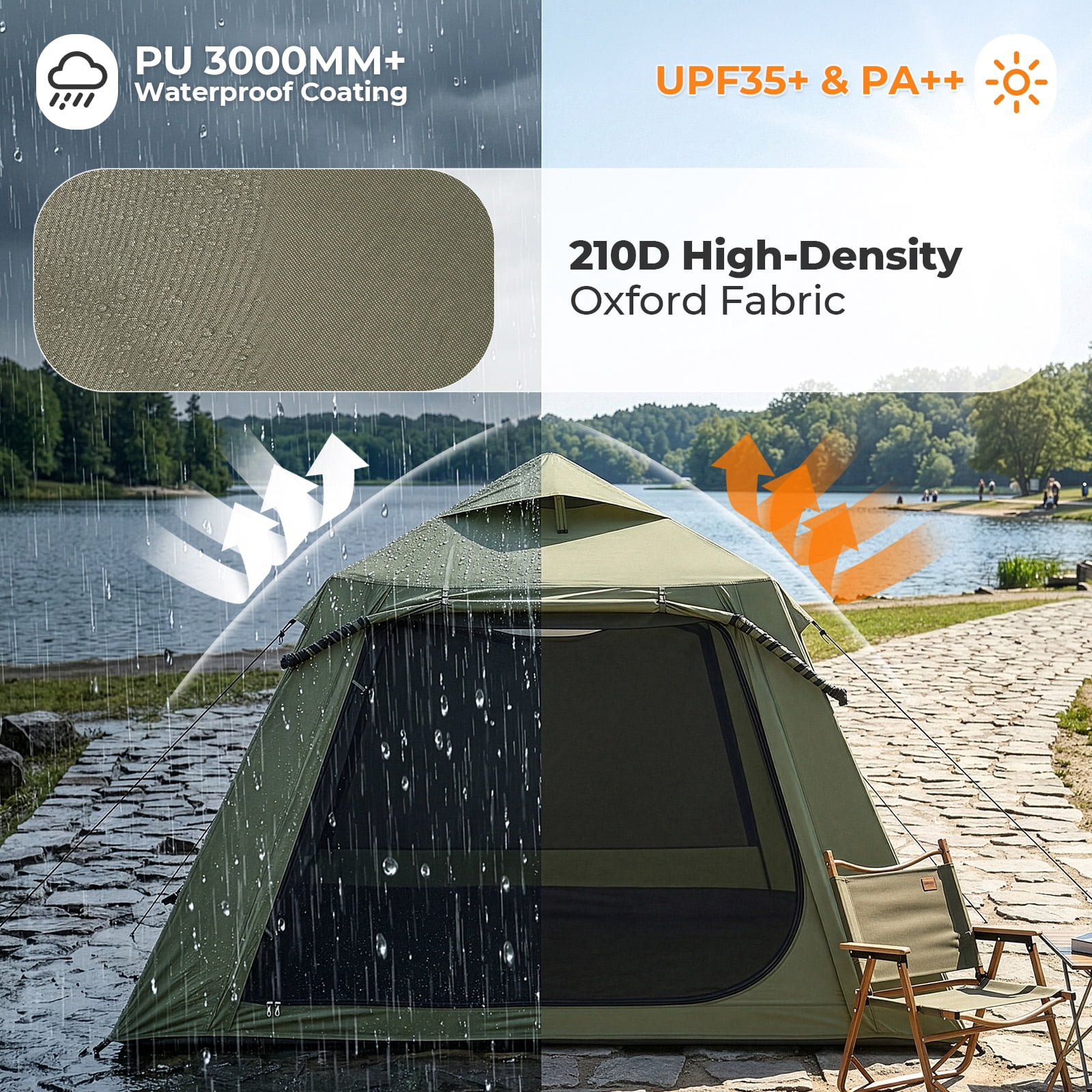 UBesGoo 2-4 People Inflatable Tent with Hand Pump for Camping, Easy Setup Air Glamping Tents with Extra Canopy, Camping Tent for Family, Green