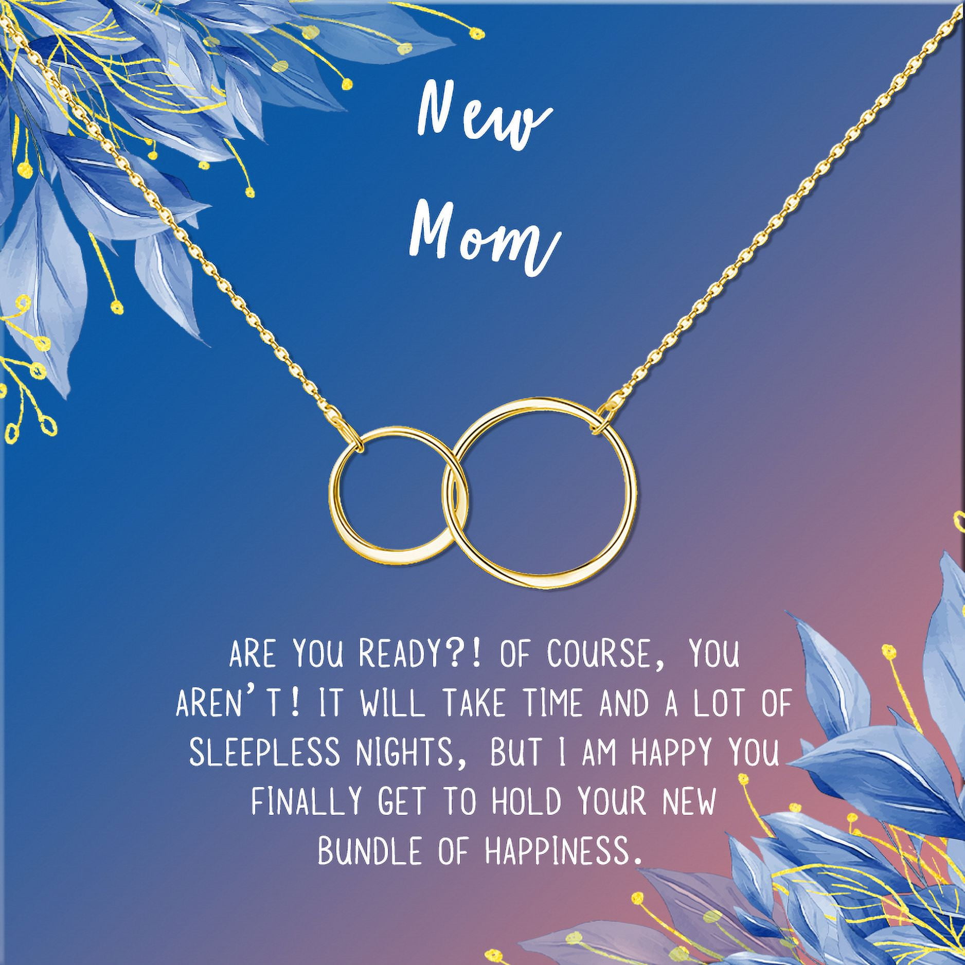 New Mom Mother's Day Gift, Jewelry For New Mom, Gift for Her, Mother's Day Necklace and Card, Stainless Steel Necklace and Card [Gold Infinity Ring,Blue-Orange Gradient]
