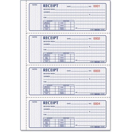 8L808R Money Receipt Book 2 3/4 x 7 Carbonless Triplicate 100 Sets