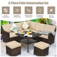thumbnail image 4 of Patiojoy 6PCS Patio Rattan Furniture Set All-Weather Sectional Cushioned Sofa Ottoman Dining Table Lower Shelf, 4 of 9
