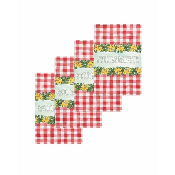 Summer Flowers Kitchen Dish Towels for Drying Dishes Set of 4, Leaves Red Plaid Country Retro Farm Waffle Weave Microfiber Terry Hand Tea Bathroom Towels Quick Dry & Absorbent Towel 15.7x23.6