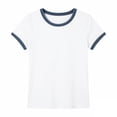 thumbnail image 4 of Craaazy Women Slim Fit Crew Neck Short Sleeve Topss Imitation Denim Color Block T Shirts for Summer Gifts, 4 of 5