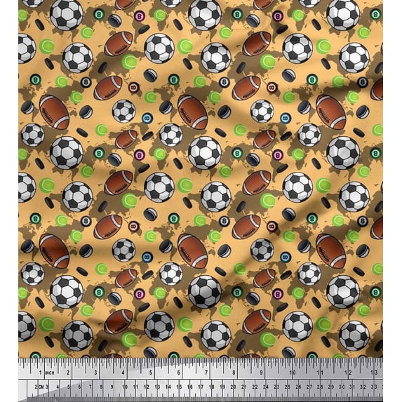 Soimoi Rayon Crepe Fabric Cricket Ball,Rugby & Football Sports Print Fabric by The Yard 46 Inch Wide