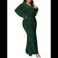 thumbnail image 2 of Vestido de Noche para Mujer, con Purpurina, Larga, Escote en V, Ajustado, Formal, con Lentejuelas, Talla Grande Verde 4XL, 2 of 7