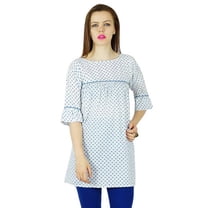 Bimba Women White Short Tunic 3/4 Sleeve Cotton Kurta Kurti Clothing