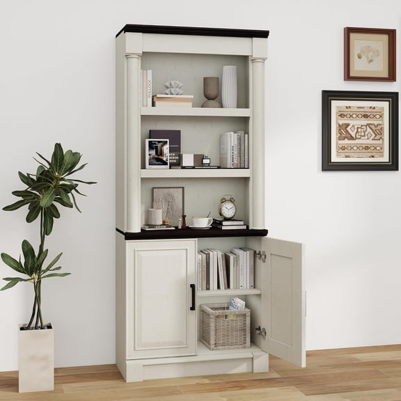blini 72" Tall Bookcase with Doors, White Bookshelf with Adjustable Shelves, Large Bookcases for Living Room, Library, Study Room & Bedroom, Large Storage Cabinet