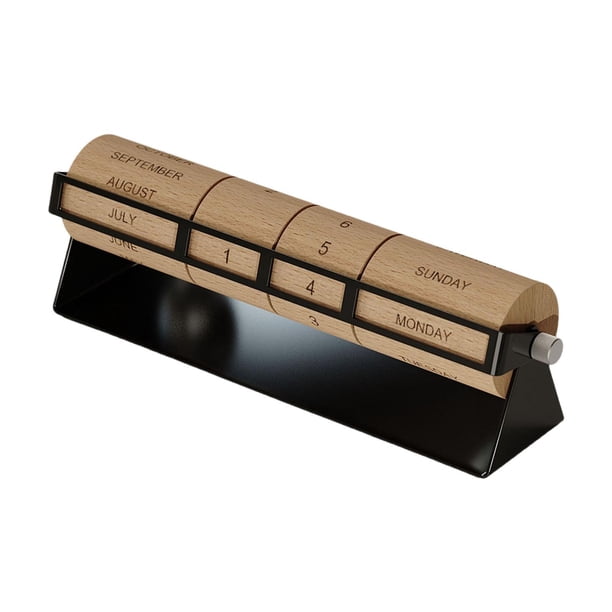 Calendario de escritorio perpetuo rotatorio Colección de calendarios de mesa Moderno de madera con ruedas Negro