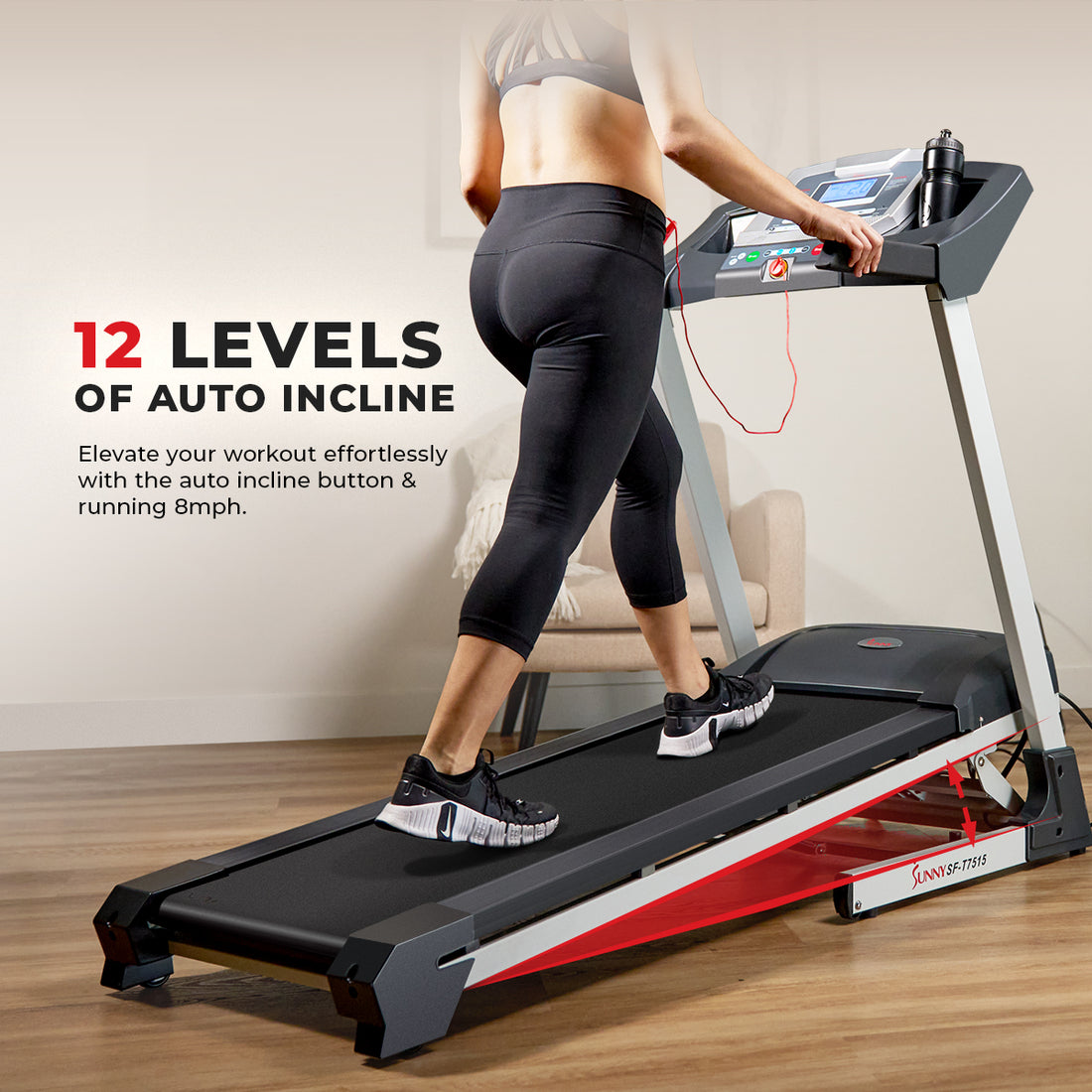 Sunny Health & Fitness Smart Running Treadmill w/ Auto Incline, Sound System, Bluetooth, Foldable, High Weight Capacity, SF-T7515 - image 3 of 10