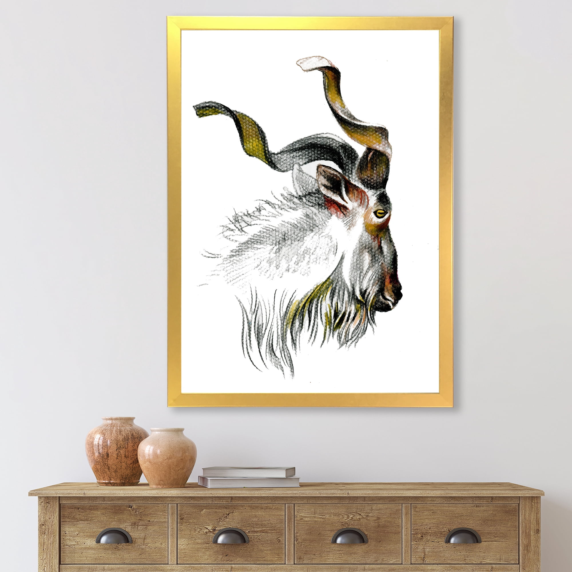 Designart 'Black and White Portrait Of Goat II' Farmhouse Framed Art Print