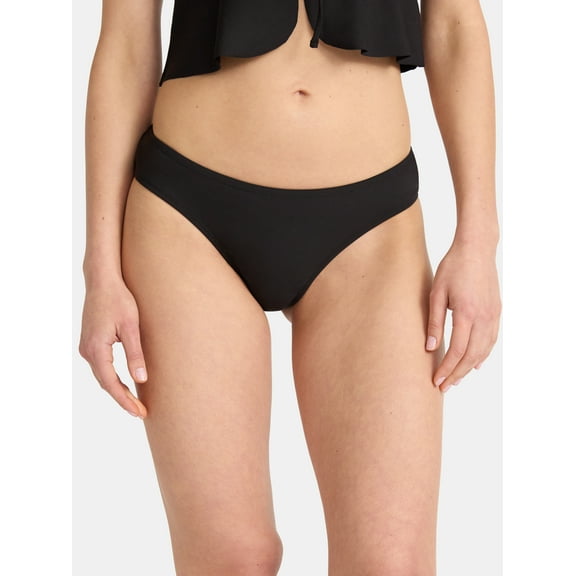 No Boundaries Rich Black Bikini Thong Swim Bottoms, Women's