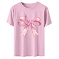 thumbnail image 4 of AUNVITO Women's Valentine's Day T-Shirt Bow Detail Print Round Neck Short Sleeve Casual and Fashionable, 4 of 6