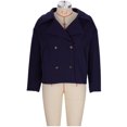 thumbnail image 5 of FRSASU Women's Long Sleeve Button Lapel Warm Jacket Winter Solid Color Versatile Woolen Coat with Pockets Dark Blue, 5 of 8
