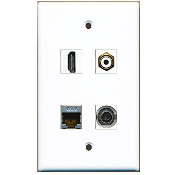 RiteAV - 1 Port HDMI 1 Port RCA White 1 Port Shielded Cat6 Ethernet 1 Port 3.5mm Wall Plate