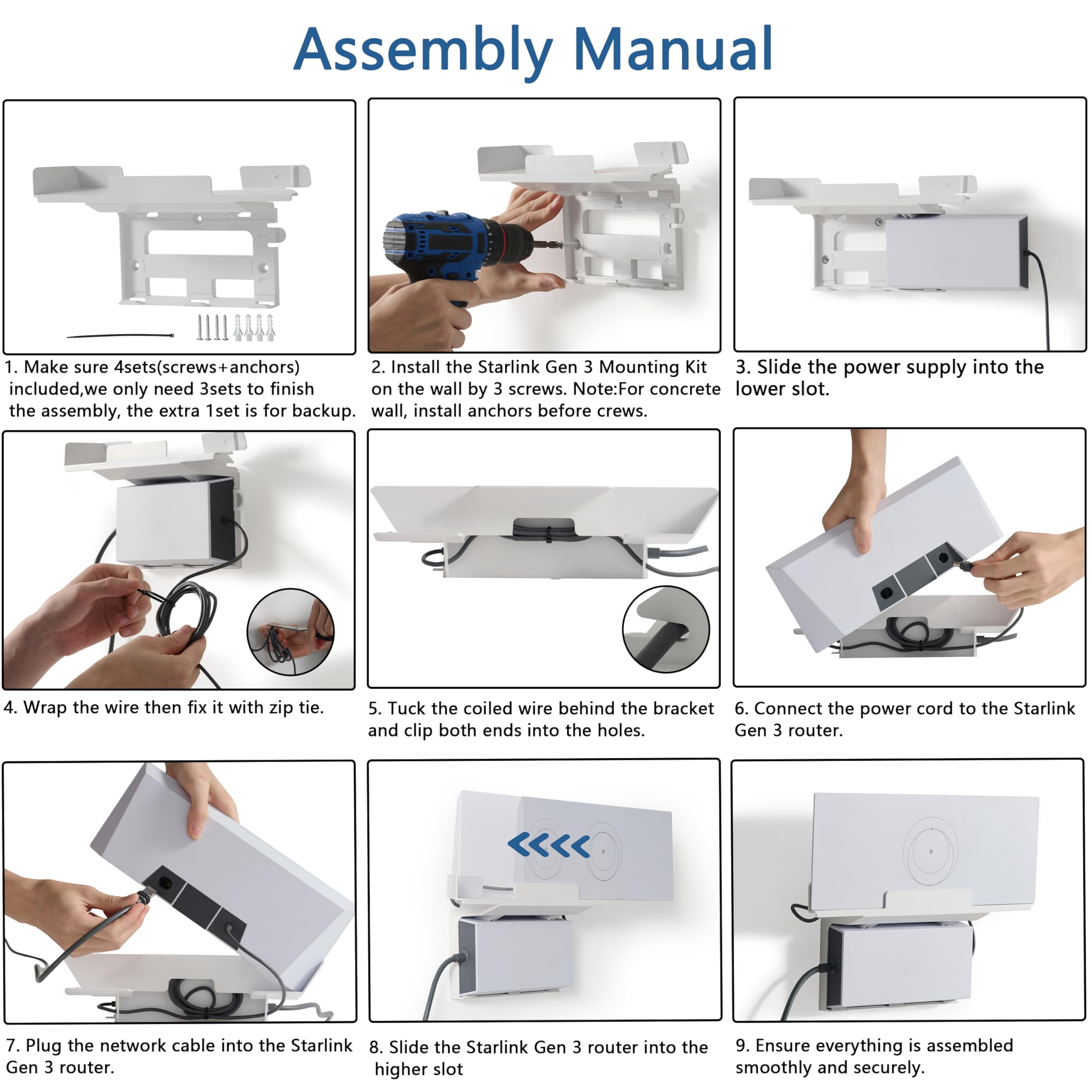 3 Router Mount: 2 in 1 V3 Router Mounting Kit and Power Supply Brackets Holder, Internet Kit 3 & V3, Space Saving - White