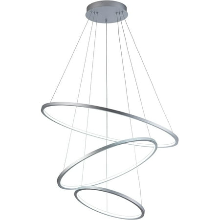 

MANXING 3 Rings Modern LED Chandelier Dimmable Circular Pendant Light Adjustable Contemporary LED Pendant Lighting for Dining Living Room Foyer 100W 6500LM 6000K Cool White Silver