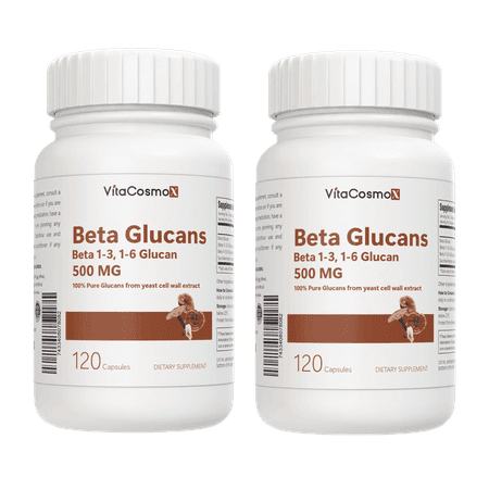 2 Pack - VitaCosmoX Beta Glucan Capsules 500mg Per Serving (120 Vegetarian Capsules) 1,3D Glucan Supplement